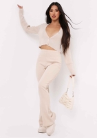 Jania Stone Thick Bandage Ribbed Flared Trousers