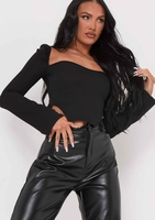 Jasmine Black Ribbed Long Sleeve Corset Top