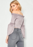 Jasmine Grey Suede Frill Edge Crop Top