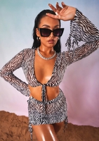 Jayde Zebra Print Tie Front Mesh Top