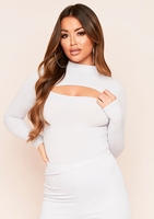 Jayla Grey Ribbed Cut Out Turtle Neck Bodysuit