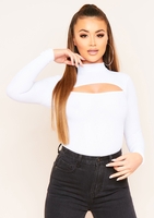 Jayla White Ribbed Cut Out Turtle Neck Bodysuit