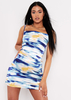 Jazmin Blue Print Cowl Neck Mini Satin Slip Dress