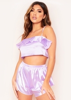 Jessica Lilac Satin Frill Pyjama Crop Top