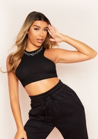 Jordyn Black Ribbed Racer Crop Top