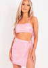 Josie Pink Glitter Lace Up Side Crop Top