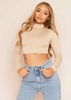 Juna Beige Basic Jersey High Neck Crop Top