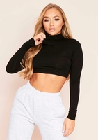 Juna Black Basic Jersey High Neck Crop Top