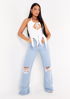 Justine Light Blue Wash Wide Leg Ripped Denim Jeans