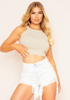 Kacey Beige Ribbed Knit Sleeveless Crop Top