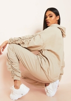 Kacie Beige Ruched Sleeve Jogger and Hoodie Lounge Set