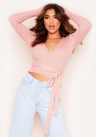 Kai Pink Plunge Wrap Knitted Top