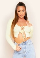 Kaley Yellow Double Tie Ribbed Knit Long Sleeve Top