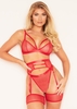 Kali Red 3 Piece Lace Suspender Lingerie Set