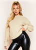 Kara Beige Ribbed Loose Fit Knitted Crew Neck Jumper