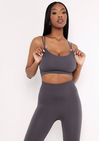 Kara Charcoal Seamless Ribbed Scoop Neck Double Strap Crop Top