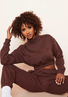 Kara Chocolate High Neck Embroidered Cropped Sweatshirt