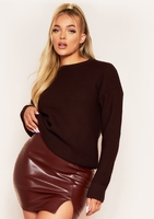Kara Chocolate Ribbed Loose Fit Knitted Crew Neck Jumper