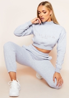 Kara Grey High Neck Embroidered Cropped Sweatshirt