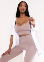 Kara Mocha Seamless Ribbed Scoop Neck Double Strap Crop Top