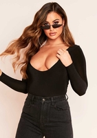 Kari Black Extreme Plunge Slinky Bodysuit