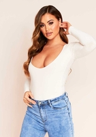 Kari Nude Extreme Plunge Slinky Bodysuit