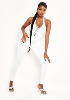 Kassie Ivory Halterneck Lace Up Jumpsuit