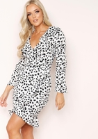 Kathie White Animal Print Frill Wrap Dress