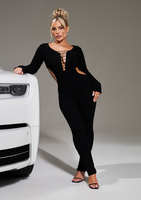 Katya Black Knitted Long Sleeve Cut Out Side Jumpsuit