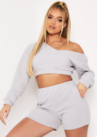 Kazima Grey Fleece Off Shoulder Cropped Jumper