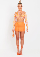 Keeley Pink Swirl Print Cut Out Long Sleeve Crop Top