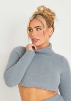 Keeli Charcoal Fluffy Knit Turtle Neck Crop Jumper