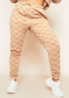 Kendal Beige Missy Empire Repeat Slogan Joggers