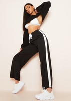 Kia Black Tricot Wide Leg Stripe Joggers
