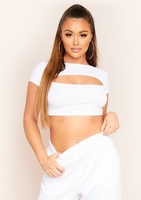 Kiely White Cut Out Cap Sleeve Ribbed Crop Top