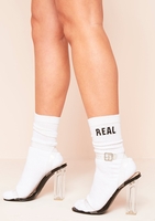 Kyla White Real Black Slogan Socks