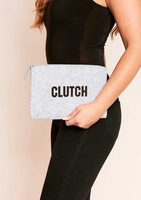 Lara Grey Slogan Clutch Bag