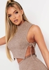 Lara Mocha Rib High Neck Side Tie Crop Top