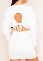 Larsa Cream Ruched Sleeve Cut Out Jumper Dress