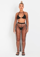 Lashan Black Diamante Net Wide Leg Trousers