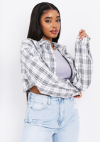 Lauren Cream Checked Button Through Cropped Shacket