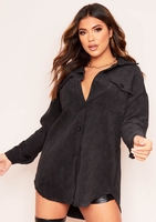 Leah Black Oversized Pocket Front Cord Button Shirt