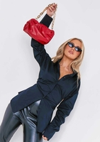 Leah Red Chunky Chain Detail Scrunch Bag