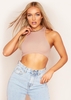 Leah Sand Extreme Racer Ribbed Curved Hem Crop Top