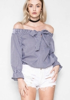 Leana Black Monochrome Pinstriped Top