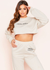 Leandra Beige "Feelings" Slogan Cropped Sweatshirt