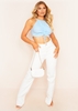 Leeza Pale Blue Ruched Front Ribbed Crop Top