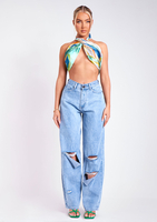 Leia Green Print Scarf Top