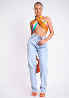 Leia Orange Print Scarf Top