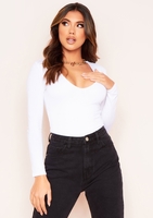 Lisa White Long Sleeve Plunge Bodysuit